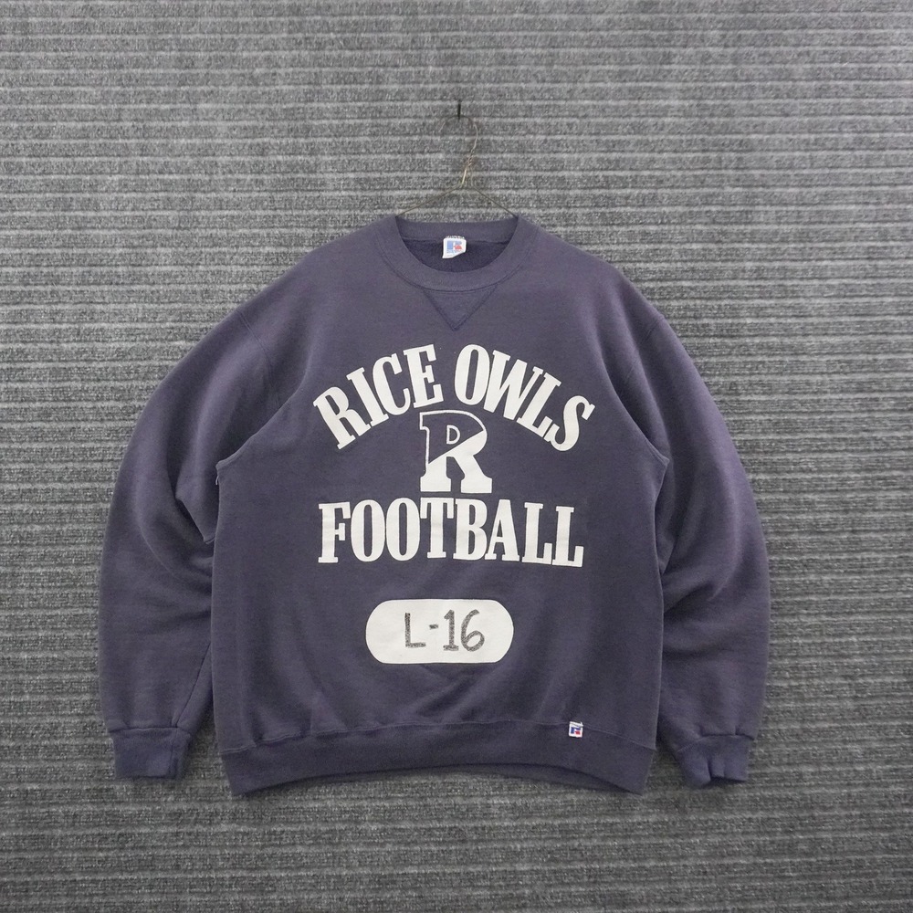 Vintage 80s Russell Athletic Rice Owls Football Sweatshirt Mens L Navy Blue USA